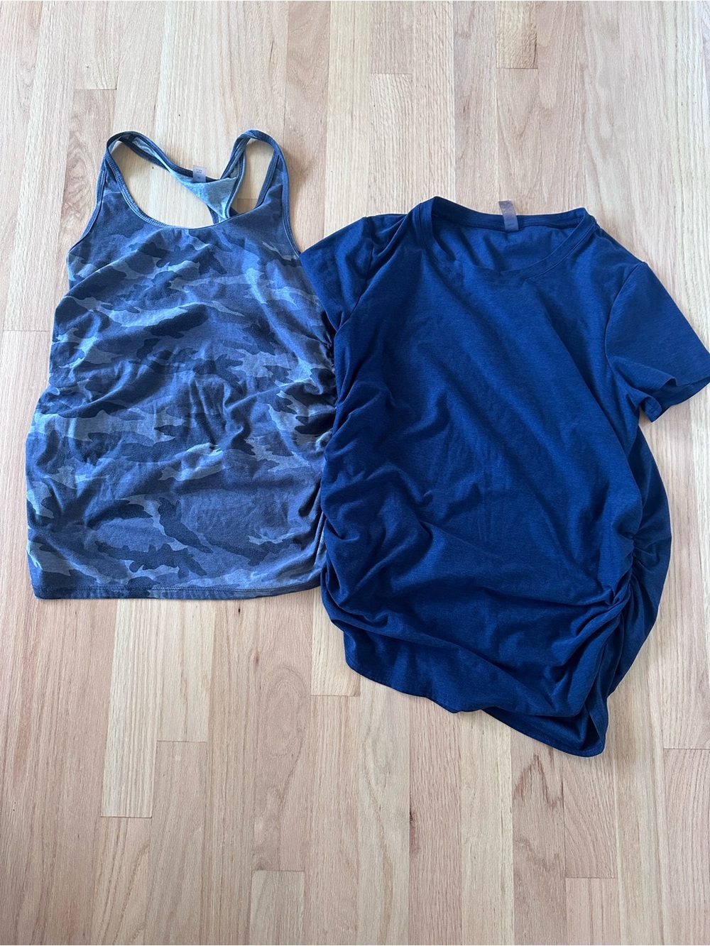 Beyond the Bump Camo Racerback Tank & Navy Short Sleeve Tee